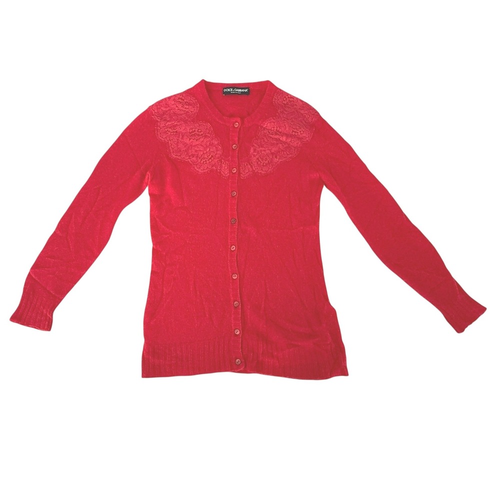 Dolce & Gabbana Red Lace Applique Cardigan Sz Small